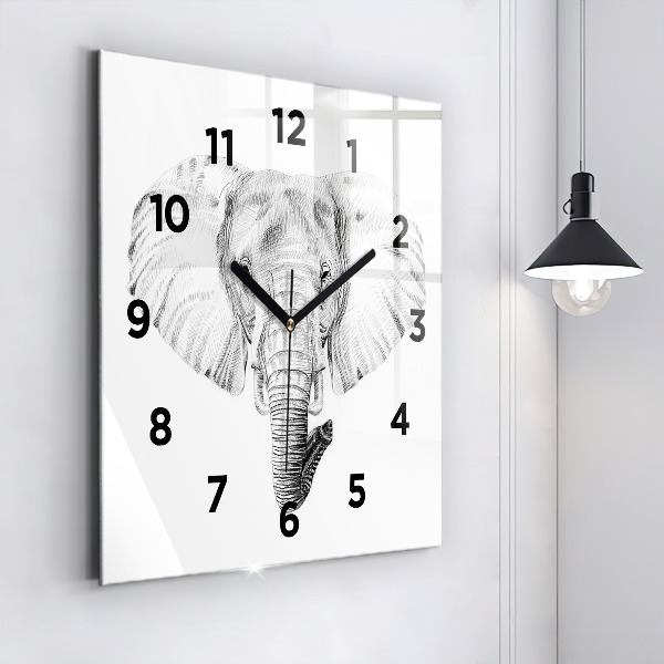 Square glass wall clock Graphic elephant head