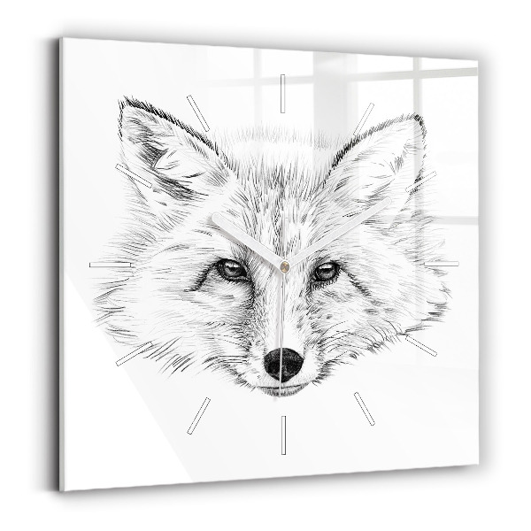Square glass wall clock Graphic fox head