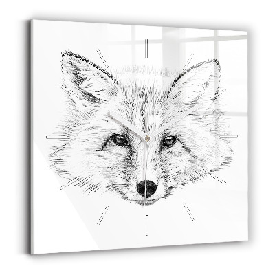 Square glass wall clock Graphic fox head
