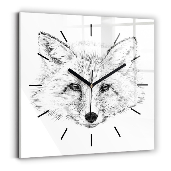 Square glass wall clock Graphic fox head