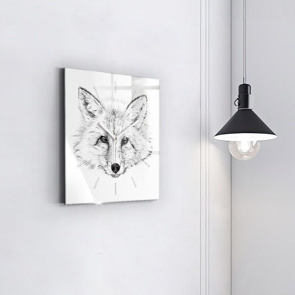 Square glass wall clock Graphic fox head