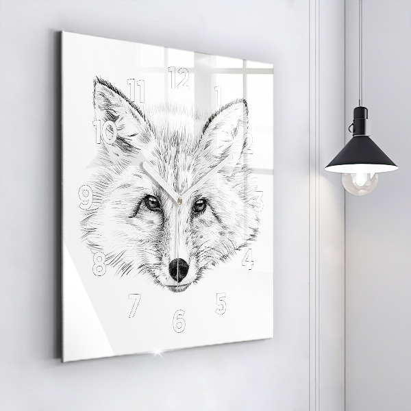 Square glass wall clock Graphic fox head