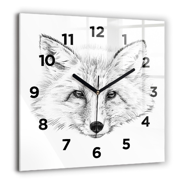 Square glass wall clock Graphic fox head