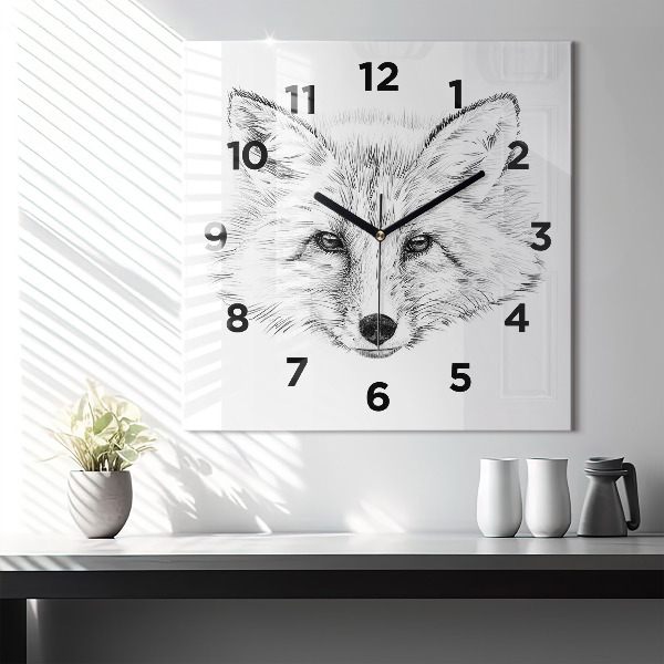 Square glass wall clock Graphic fox head