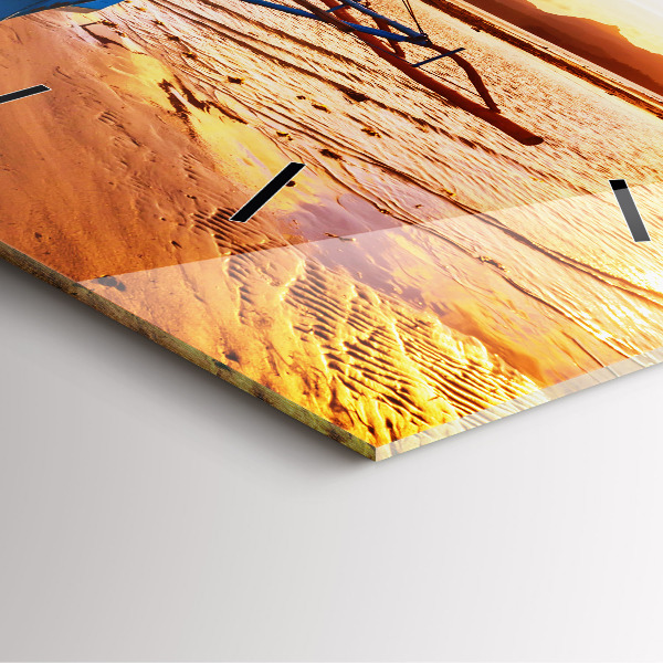 Square glass wall clock Boat and sunset