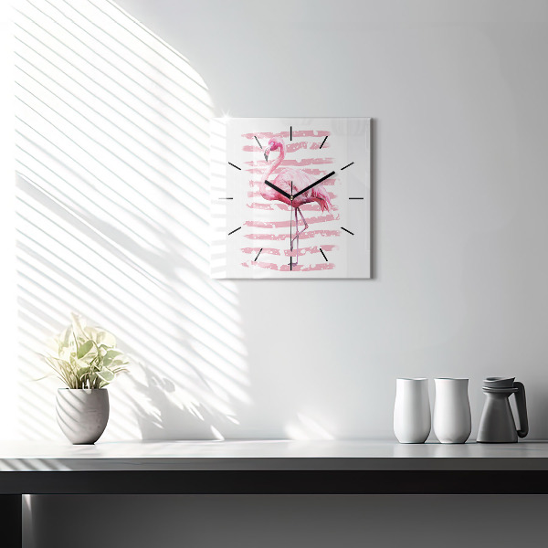 Square glass wall clock Flamingo Graphic