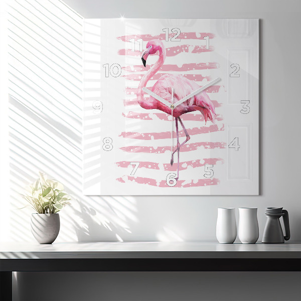 Square glass wall clock Flamingo Graphic