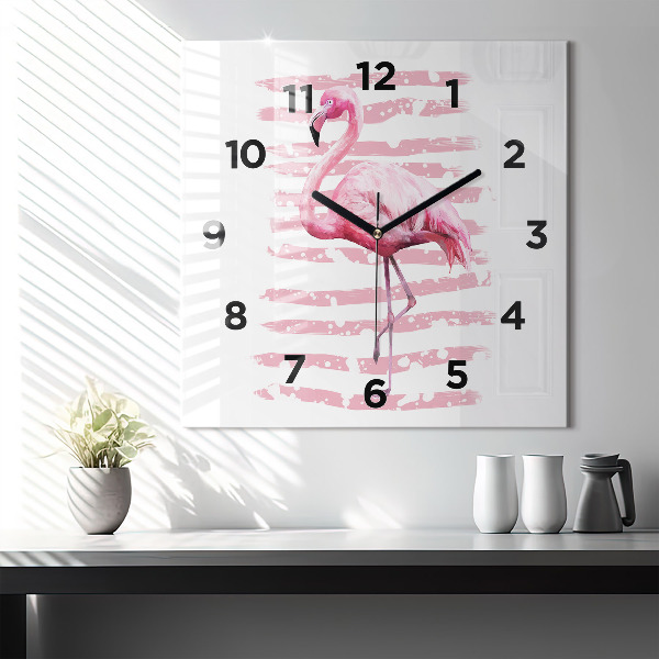 Square glass wall clock Flamingo Graphic