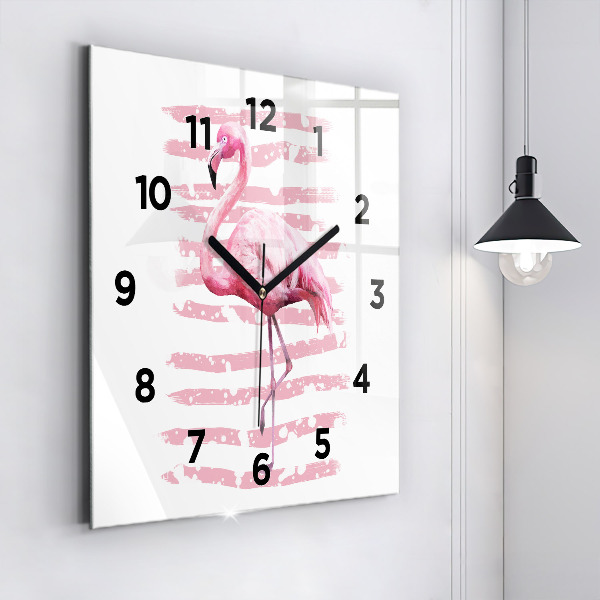 Square glass wall clock Flamingo Graphic