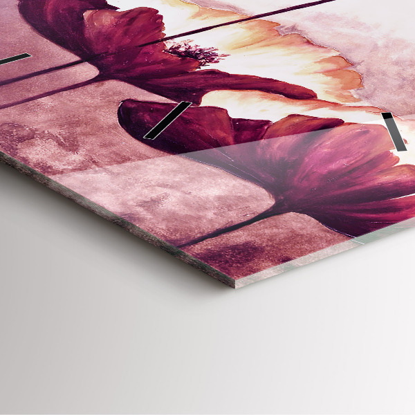 Square glass wall clock Blooming poppies