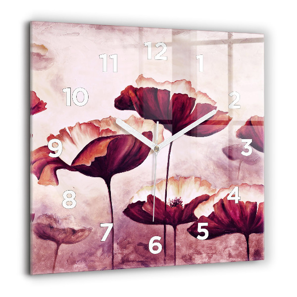 Square glass wall clock Blooming poppies