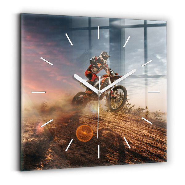 Square glass wall clock Man on a motorcycle