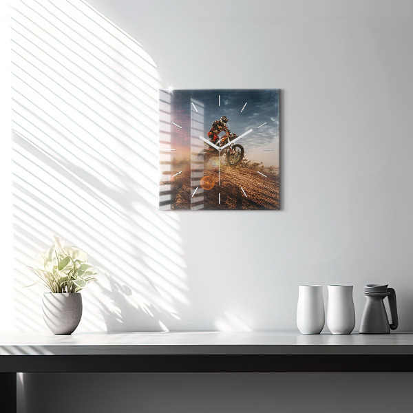 Square glass wall clock Man on a motorcycle