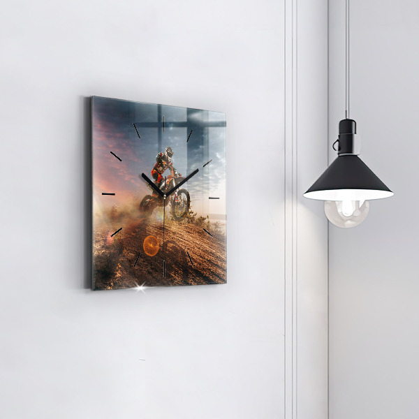 Square glass wall clock Man on a motorcycle
