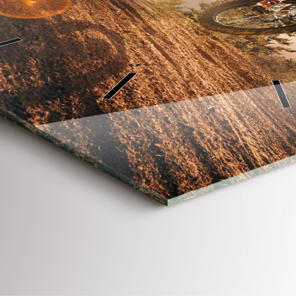 Square glass wall clock Man on a motorcycle