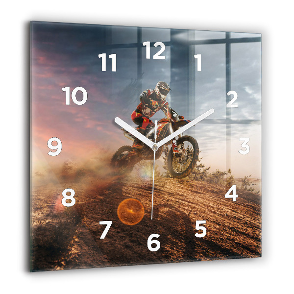 Square glass wall clock Man on a motorcycle