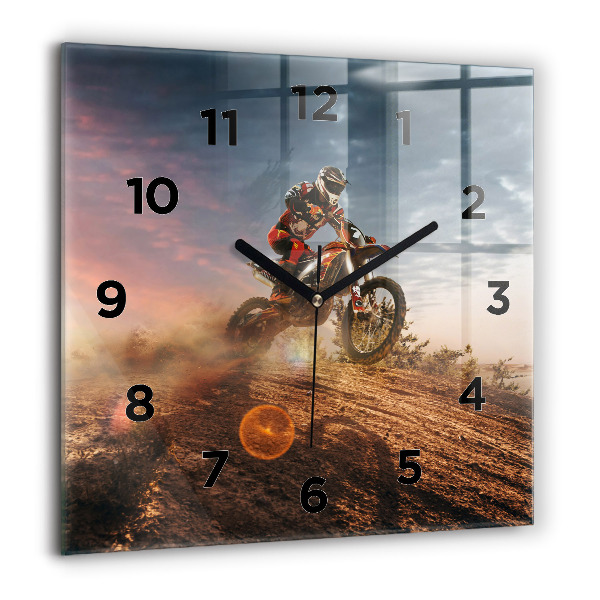 Square glass wall clock Man on a motorcycle