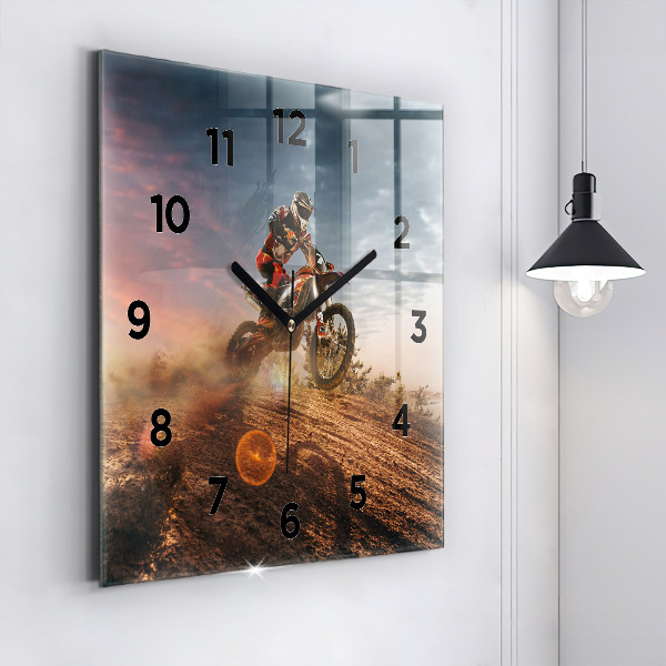 Square glass wall clock Man on a motorcycle