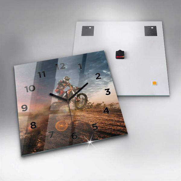 Square glass wall clock Man on a motorcycle