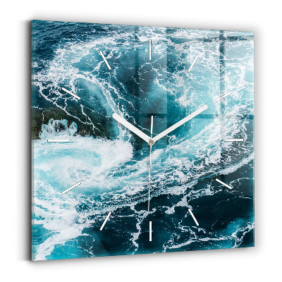 Square glass wall clock Swirling foamy waves