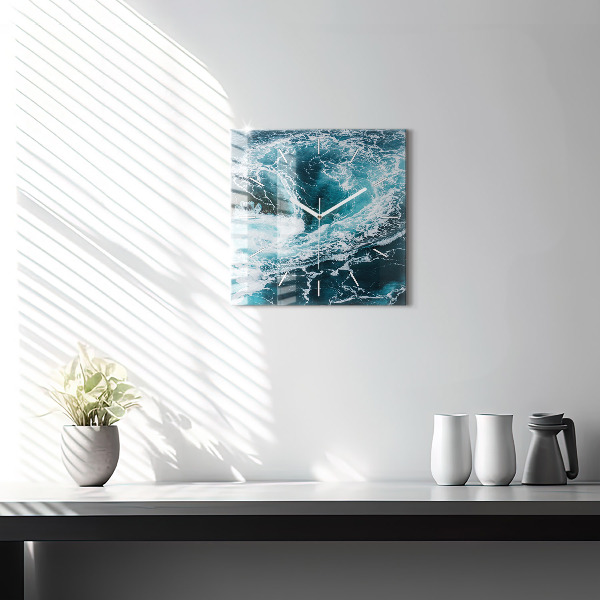 Square glass wall clock Swirling foamy waves