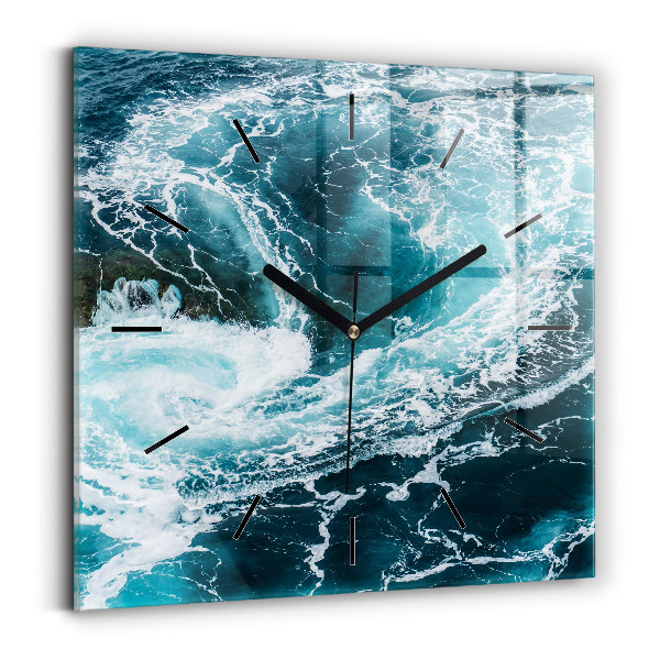 Square glass wall clock Swirling foamy waves