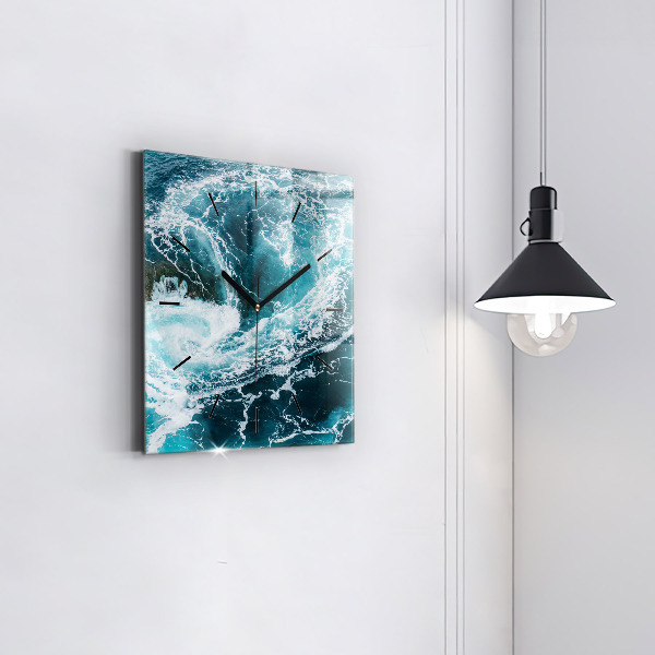Square glass wall clock Swirling foamy waves