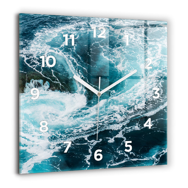 Square glass wall clock Swirling foamy waves