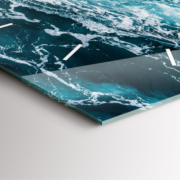 Square glass wall clock Swirling foamy waves