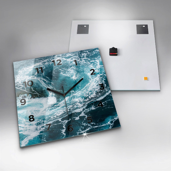 Square glass wall clock Swirling foamy waves