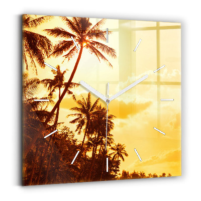 Square glass wall clock Sunny palm trees