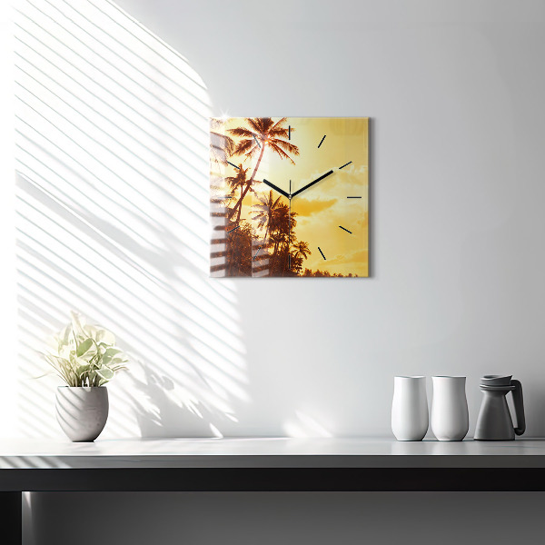Square glass wall clock Sunny palm trees