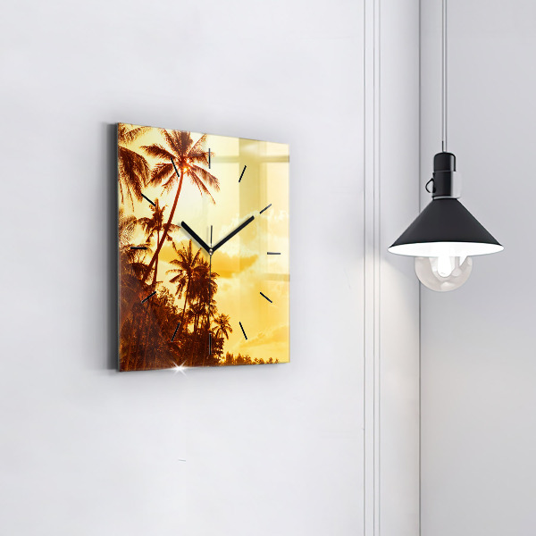 Square glass wall clock Sunny palm trees