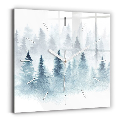 Square glass wall clock Winter forest