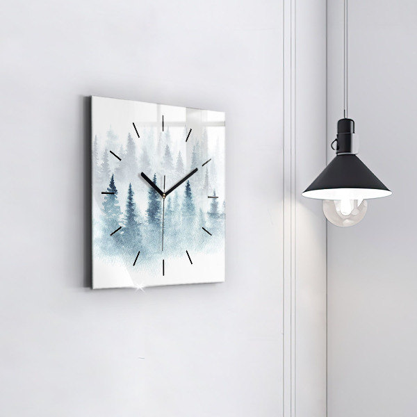 Square glass wall clock Winter forest