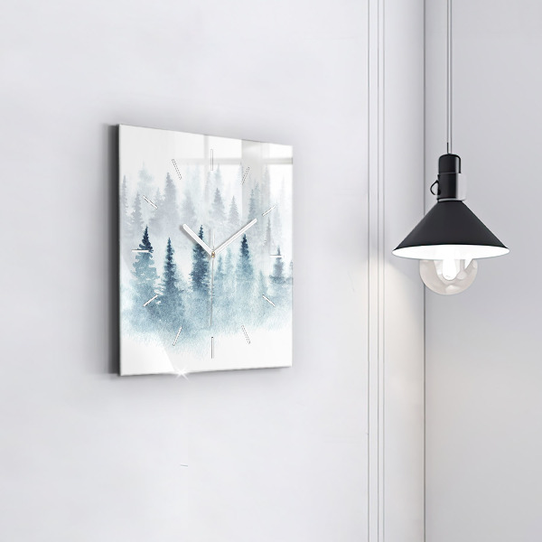 Square glass wall clock Winter forest