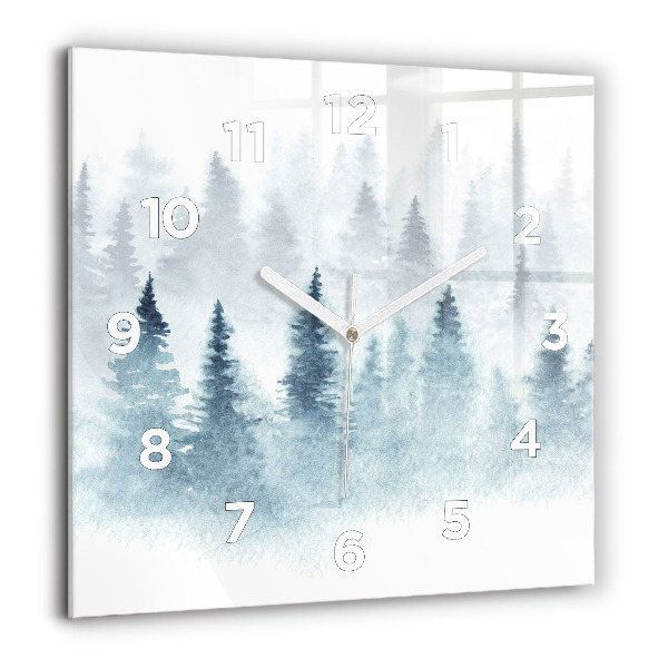Square glass wall clock Winter forest