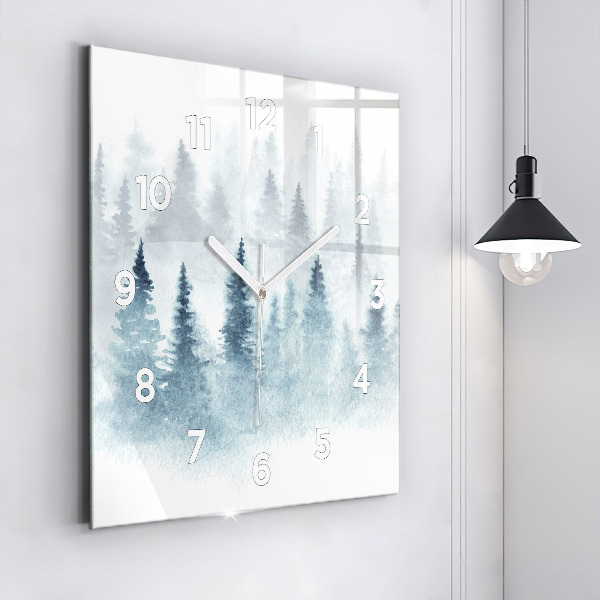 Square glass wall clock Winter forest