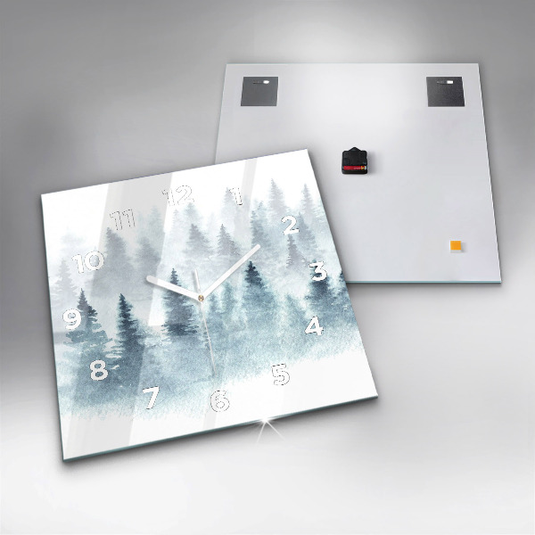 Square glass wall clock Winter forest