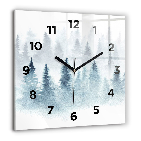 Square glass wall clock Winter forest