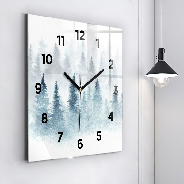 Square glass wall clock Winter forest