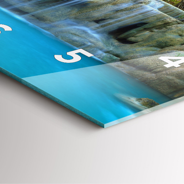 Square glass wall clock Waterfall in the forest