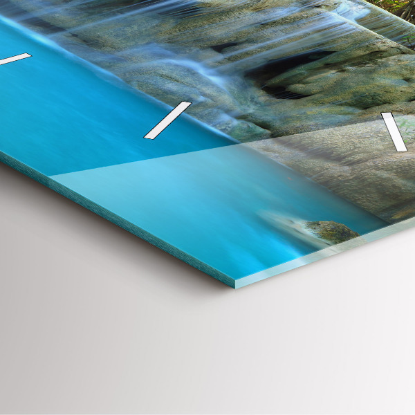 Square glass wall clock Waterfall in the forest