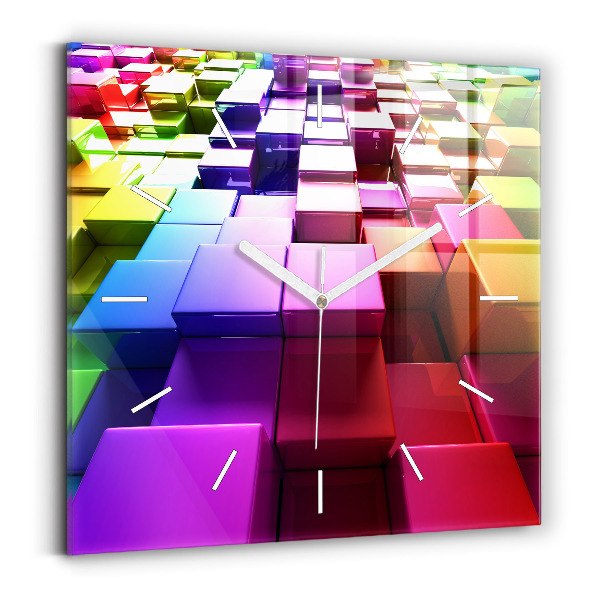 Square glass wall clock Colored cubes