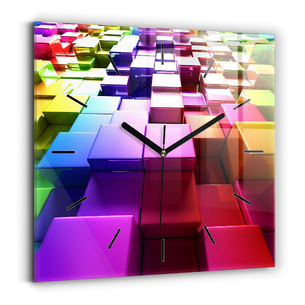 Square glass wall clock Colored cubes