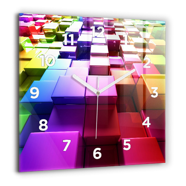 Square glass wall clock Colored cubes