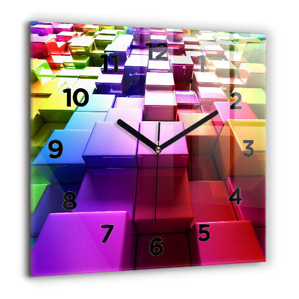 Square glass wall clock Colored cubes