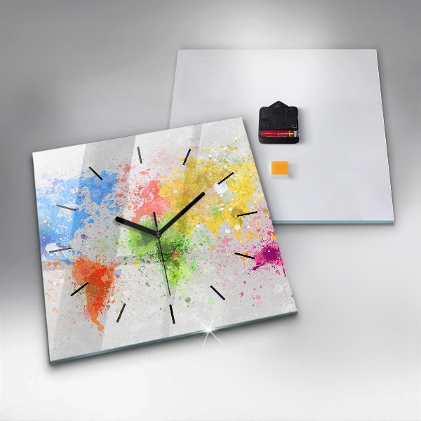 Square glass wall clock World map on paper