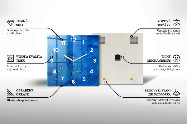 Square glass wall clock World map on paper