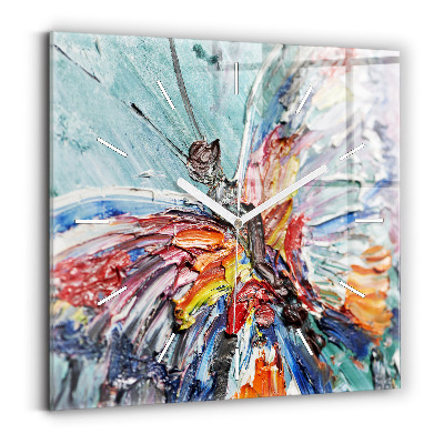 Square glass wall clock Fragment of oil art